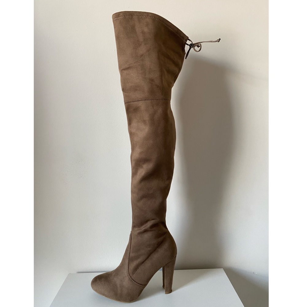 Charlotte Russe Tan Suede Over-the-Knee Heeled Boots - Picture 4 of 8
